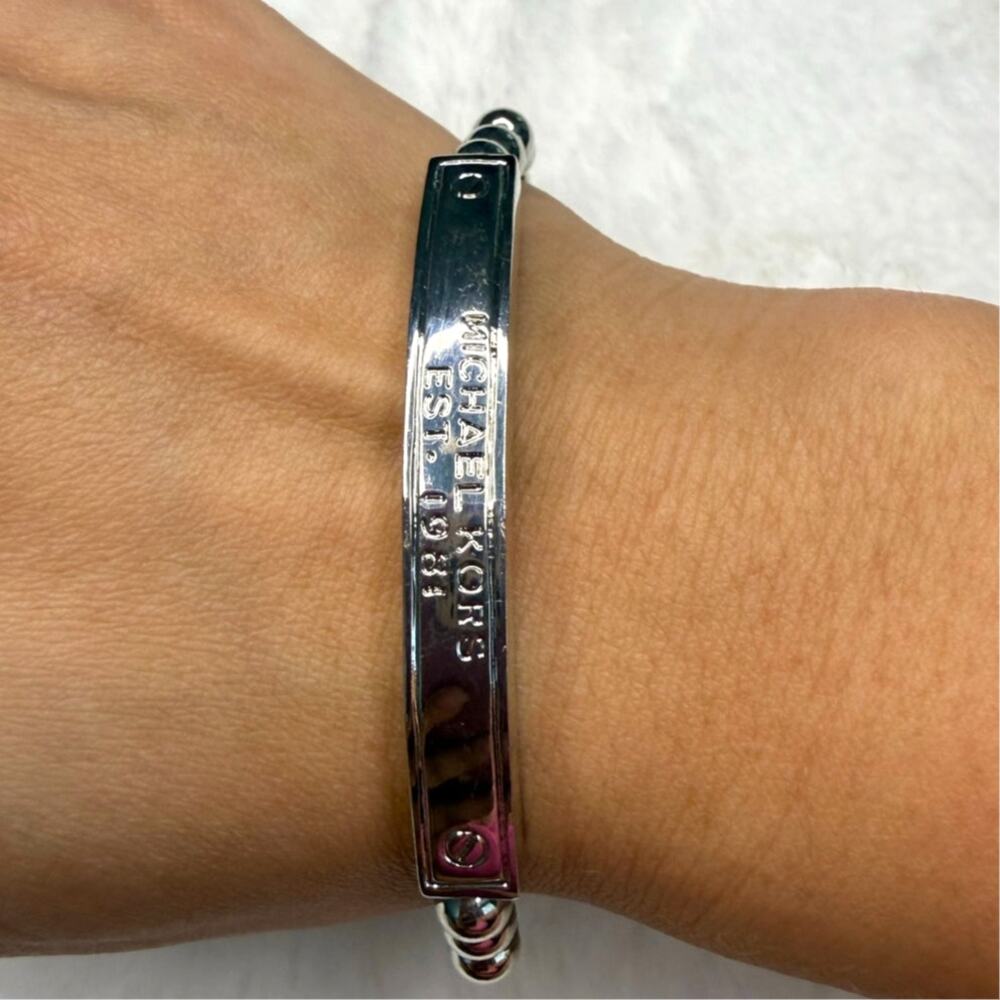 Michael Kors Silver Black Beaded Tag Bracelet